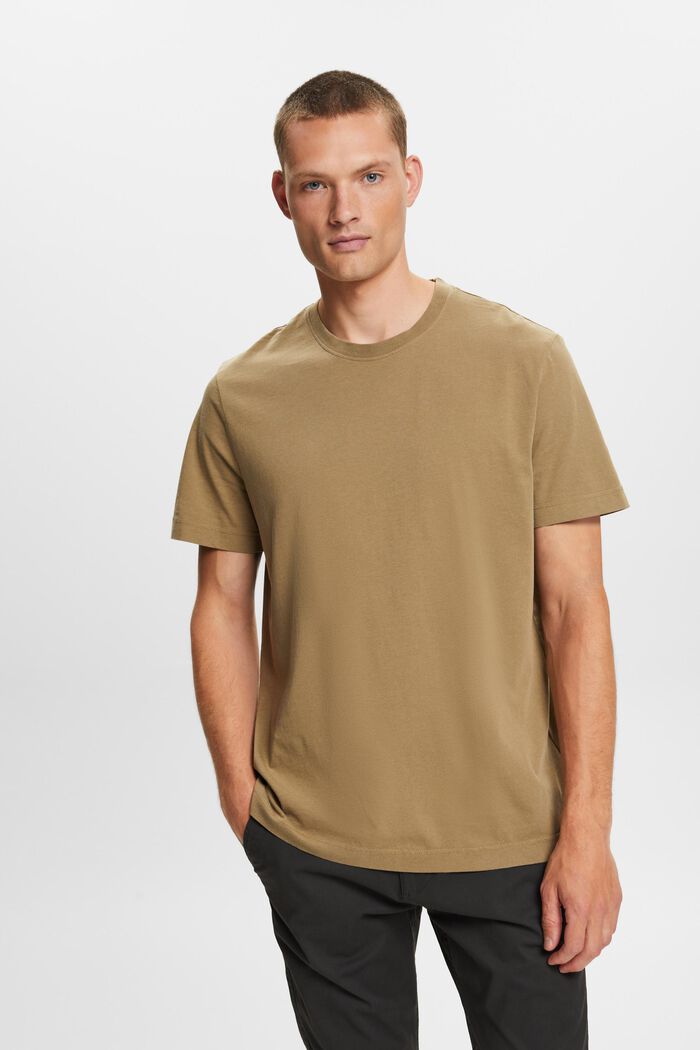 T-shirt z okrągłym dekoltem, 100% bawełny, KHAKI GREEN, detail image number 0