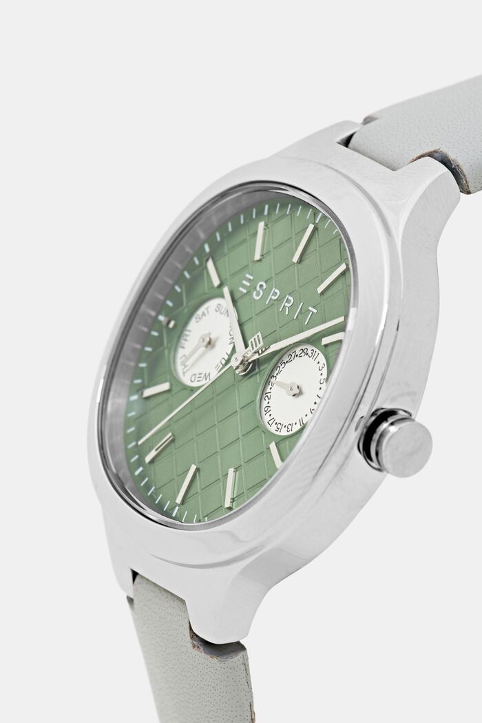 Zegarek ze skórzanym paskiem i datownikiem, GREY, detail image number 1