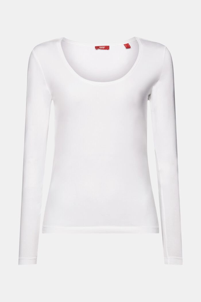 Koszulka z długim rękawem i zaokrąglonym dekoltem, WHITE, detail image number 7