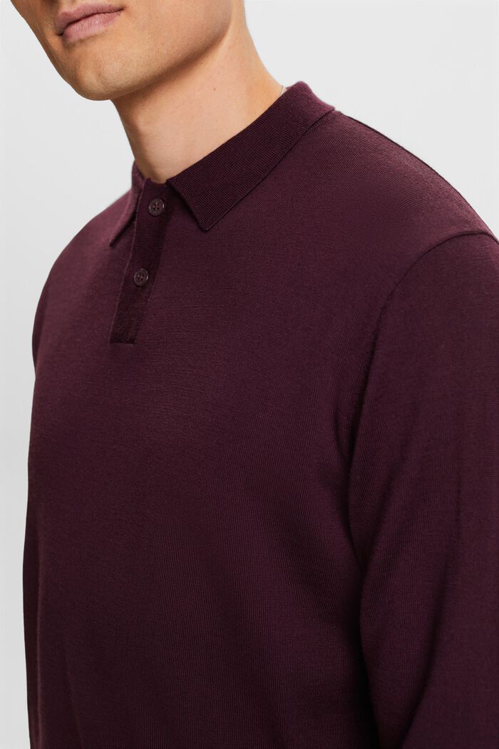 Sweter polo z wełny, AUBERGINE, detail image number 2