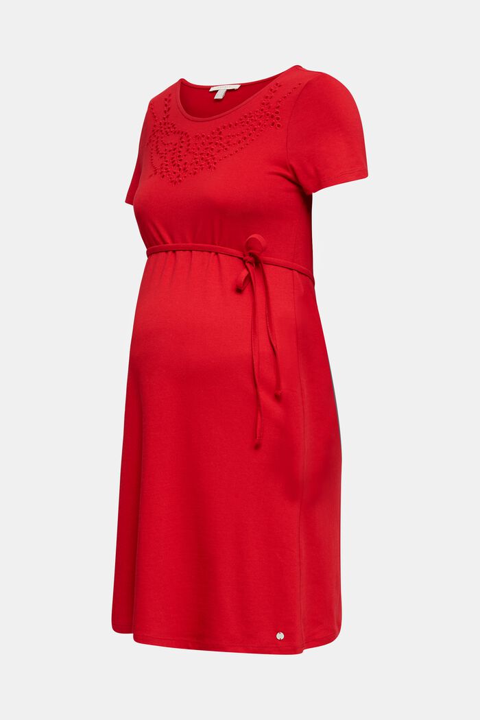 Jerseyowa sukienka z dziurkowanym haftem, RED, detail image number 0