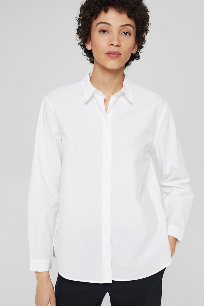 Koszulowa bluzka oversize z bawełny, WHITE, detail image number 0