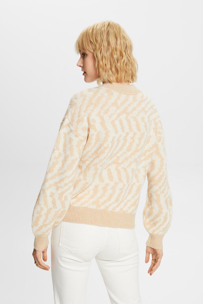 Abstrakcyjny żakardowy sweter, DUSTY NUDE, detail image number 3