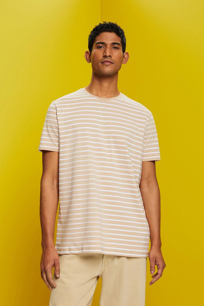 Dżersejowy T-shirt w paski, 100% bawełny, SAND, detail image number 0