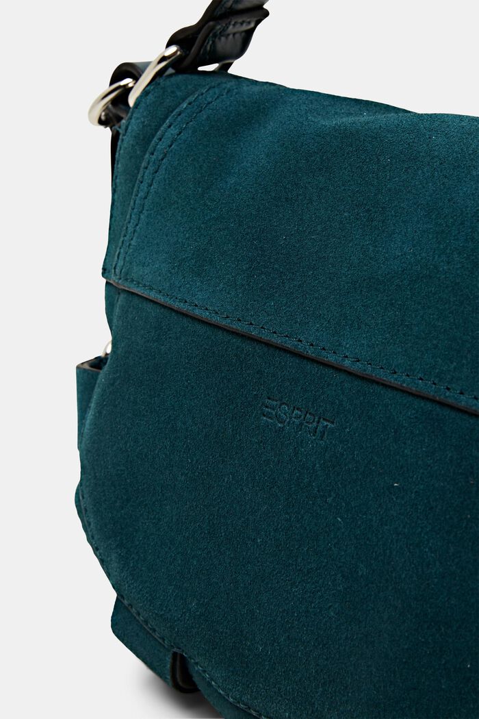 Zamszowa torebka typu saddle bag z ozdobnymi paskami, TEAL GREEN, detail image number 1