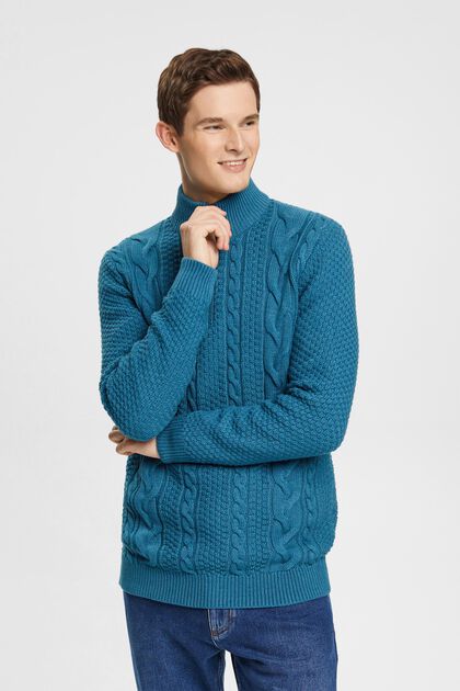 Sweter z warkoczowym wzorem z zamkiem do połowy długości