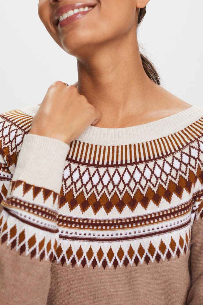 Żakardowy sweter z bawełny, LIGHT TAUPE, detail image number 1