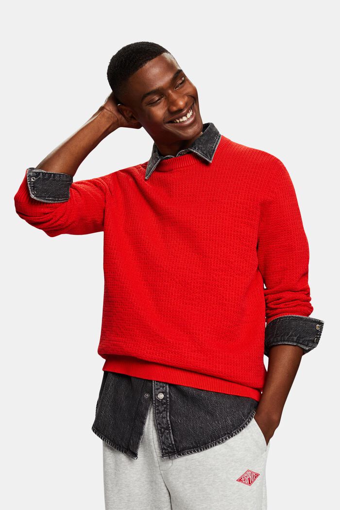 Fakturowany sweter z okrągłym dekoltem, RED, detail image number 4