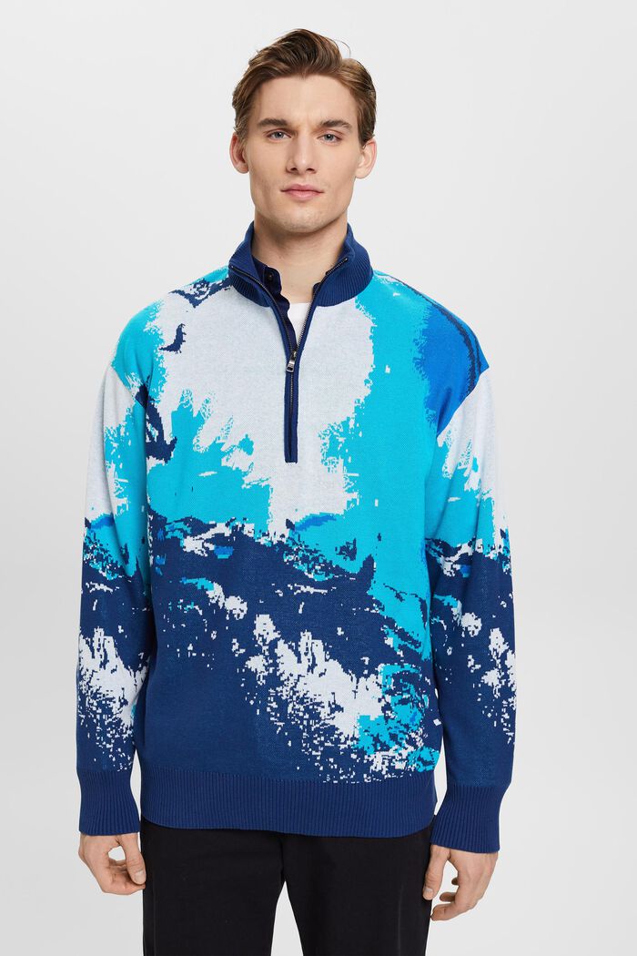 Sweter z zamkiem i falistym wzorem, BLUE, detail image number 0