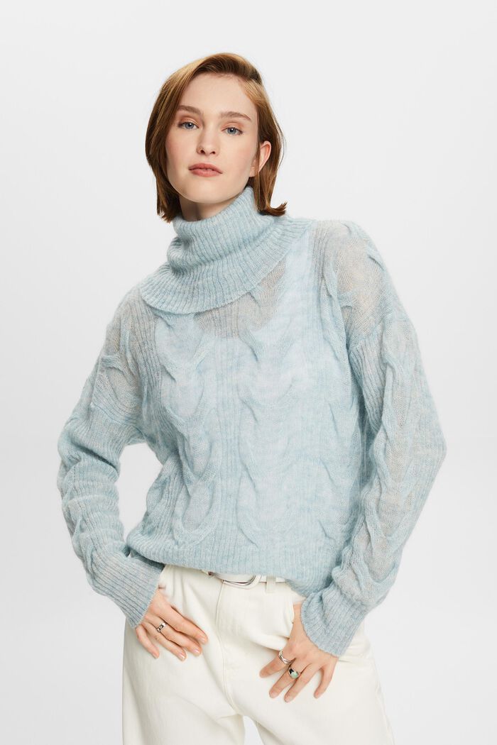 Sweter z półgolfem z wzorem w warkocze, LIGHT AQUA GREEN, detail image number 0