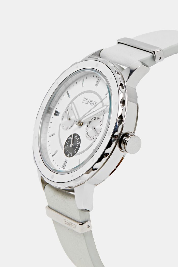 Wielofunkcyjny zegarek ze skórzanym paskiem, SILVER, detail image number 1