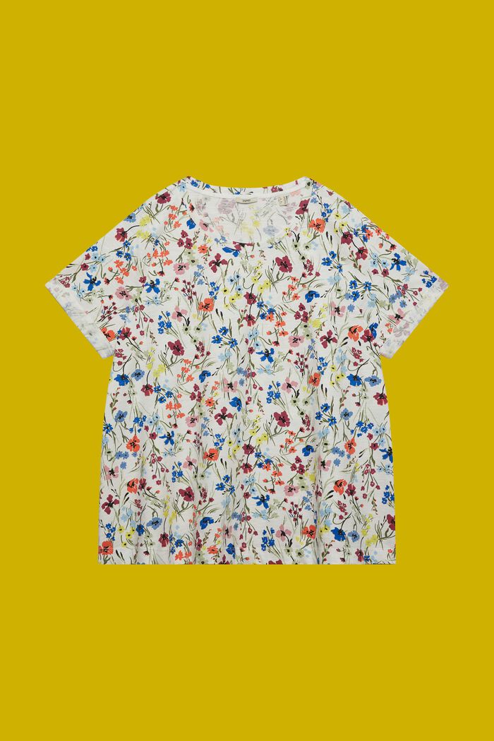 Wzorzysty T-shirt z bawełny, fason CURVY, OFF WHITE, detail image number 5