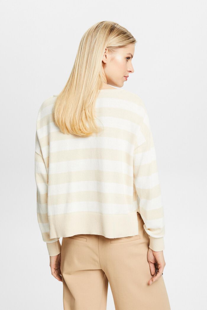 Sweter w paski z bawełny i lnu, CREAM BEIGE, detail image number 2