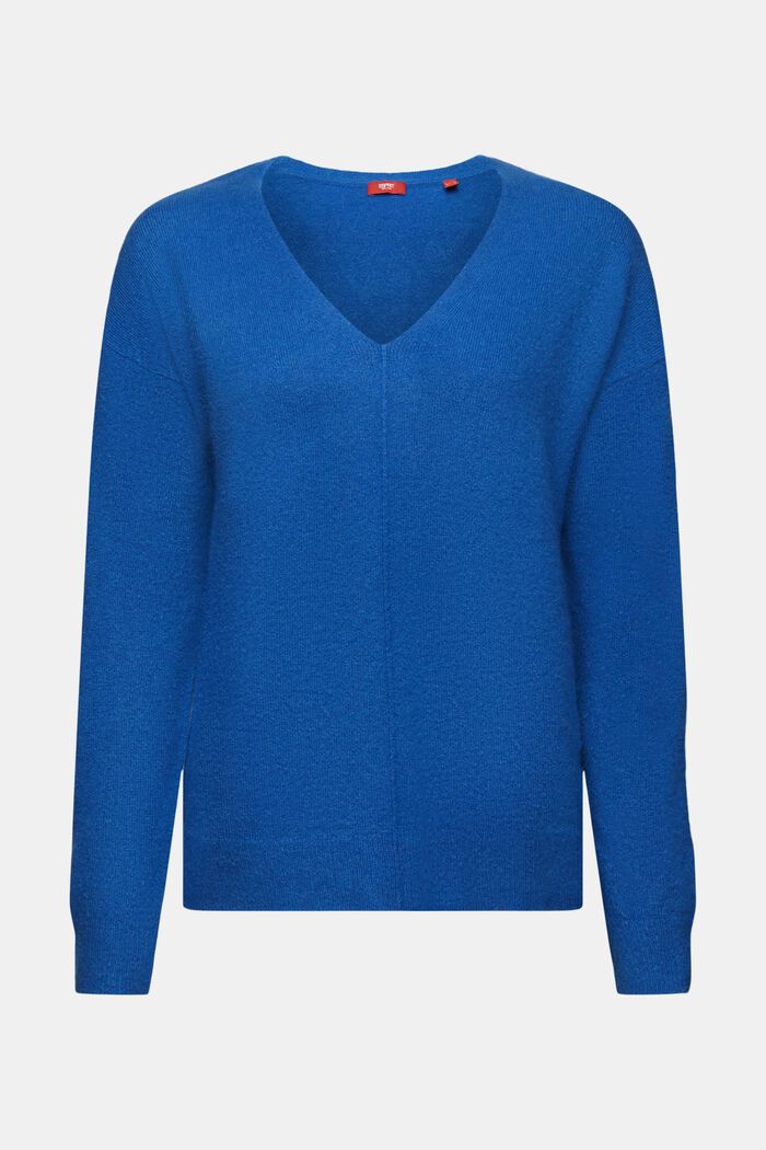 Sweter z dekoltem w serek z mieszanki wełnianej, BRIGHT BLUE, detail image number 6