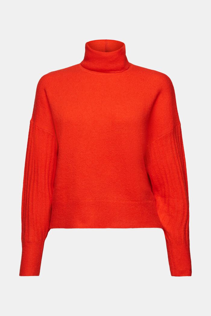 Sweter z półgolfem z wełną, BRIGHT ORANGE, detail image number 6