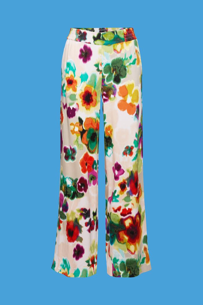 Spodnie z szerokimi nogawkami i kwiatowym nadrukiem, GREEN, detail image number 7