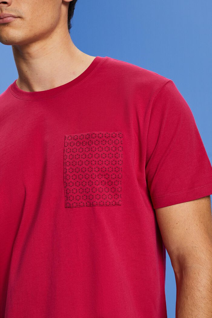 T-shirt ze zrównoważonej bawełny z kieszonką na piersi, DARK PINK, detail image number 2