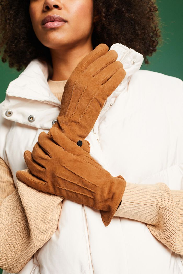 Zamszowe rękawiczki do ekranów dotykowych, CARAMEL, detail image number 2