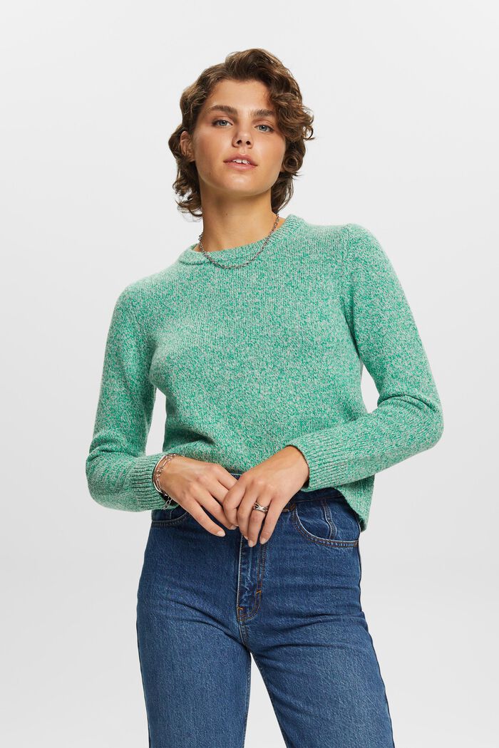 Sweter z okrągłym dekoltem, mieszanka z wełną, GREEN, detail image number 0