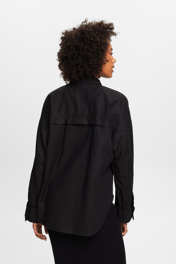Bluzka koszulowa z lnu i bawełny, BLACK, detail image number 2