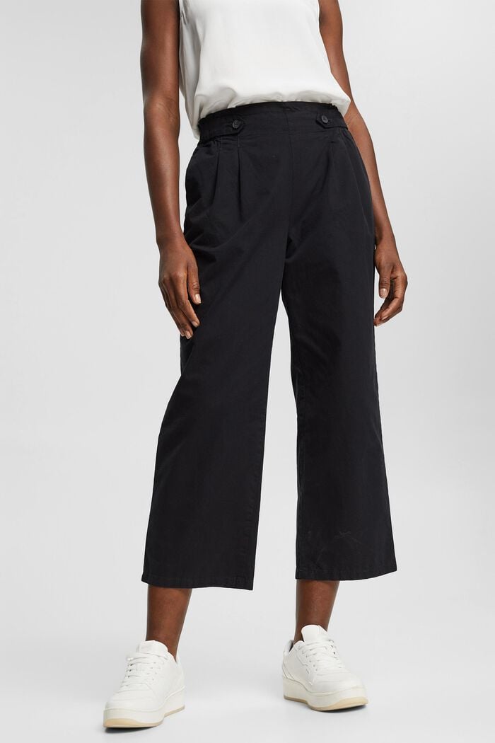 Skrócone spodnie z elastycznym pasem, 100% bawełny, BLACK, detail image number 0
