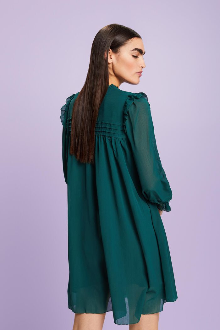 Sukienka mini z szyfonowej krepy, EMERALD GREEN, detail image number 4
