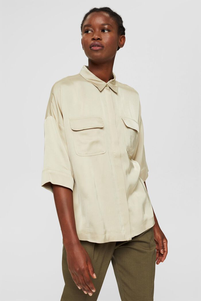 Bluzka koszulowa z LENZING™ ECOVERO™, DUSTY GREEN, detail image number 0