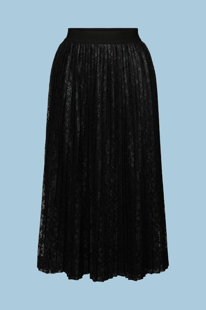 Plisowana spódnica midi z koronki, BLACK, detail image number 5