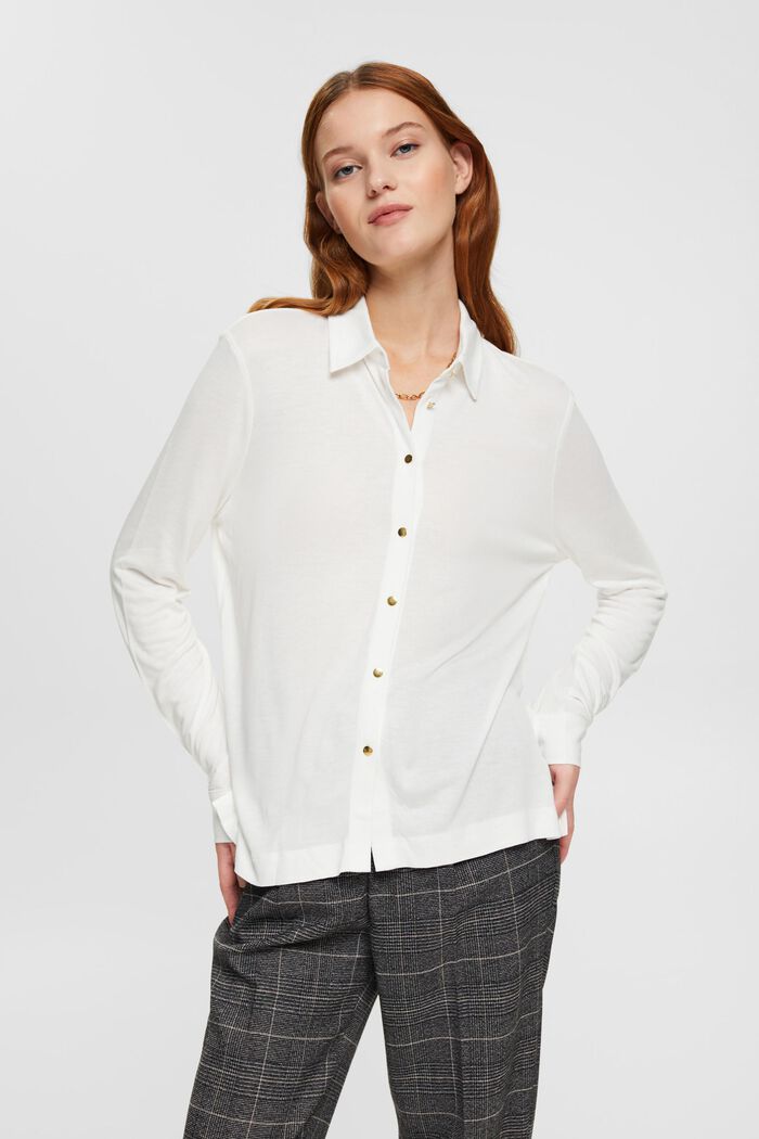 Koszulka z długim rękawem zapinana na guziki, LENZING™ ECOVERO™, OFF WHITE, detail image number 1
