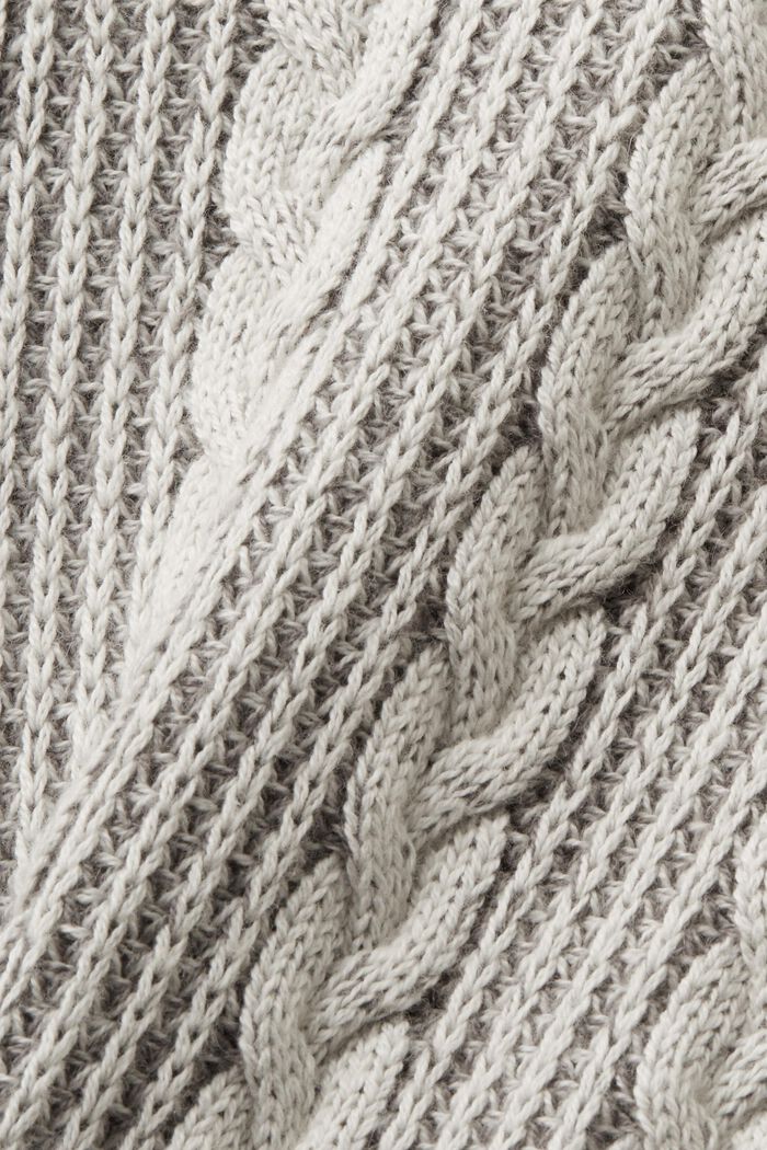 Sweter z okrągłym dekoltem z dzianiny w warkocze, BROWN GREY, detail image number 6