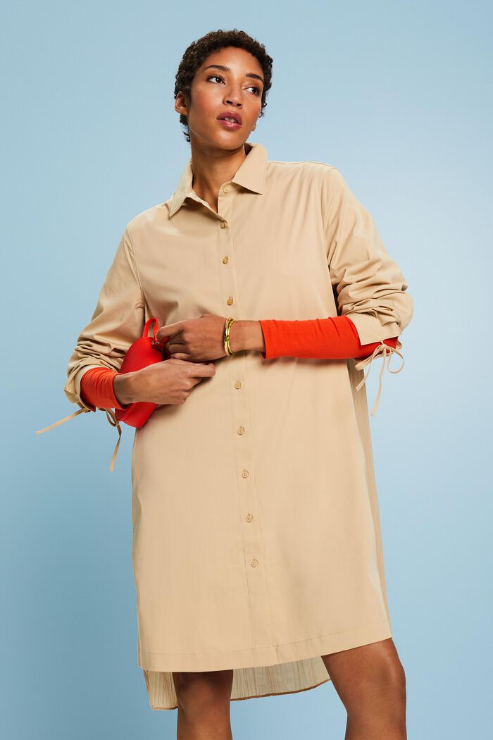 Marszczona sukienka koszulowa midi, SAND, detail image number 0