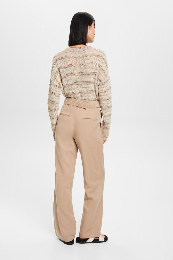 Spodnie z wysokim stanem, paskiem i szeroką nogawką wykonane z mieszanki z lnem, TAUPE, detail image number 3
