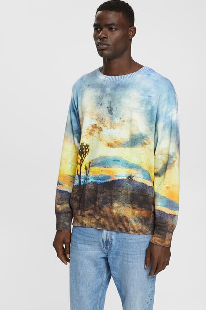 Sweter z cyfrowym nadrukiem krajobrazu na całej powierzchni