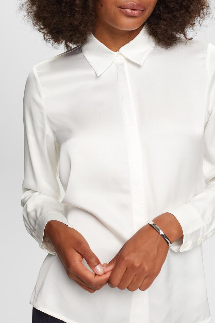 Satynowa bluzka z długim rękawem, OFF WHITE, detail image number 2