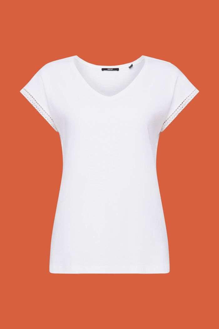 T-shirt z koronkowymi detalami, WHITE, detail image number 5