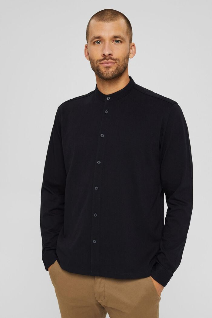 Bluzka z długim rękawem z piki, merceryzowana bawełna ekologiczna, BLACK, detail image number 0