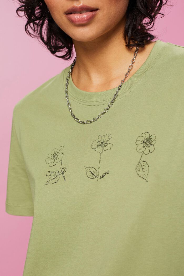 Bawełniany T-shirt z kwiatowym nadrukiem, PISTACHIO GREEN, detail image number 2