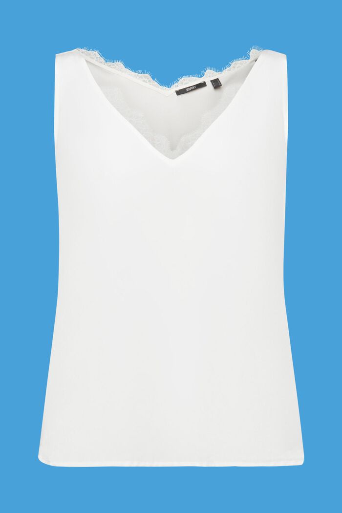 Bluzka bez rękawów z koronkowym wykończeniem, WHITE, detail image number 7