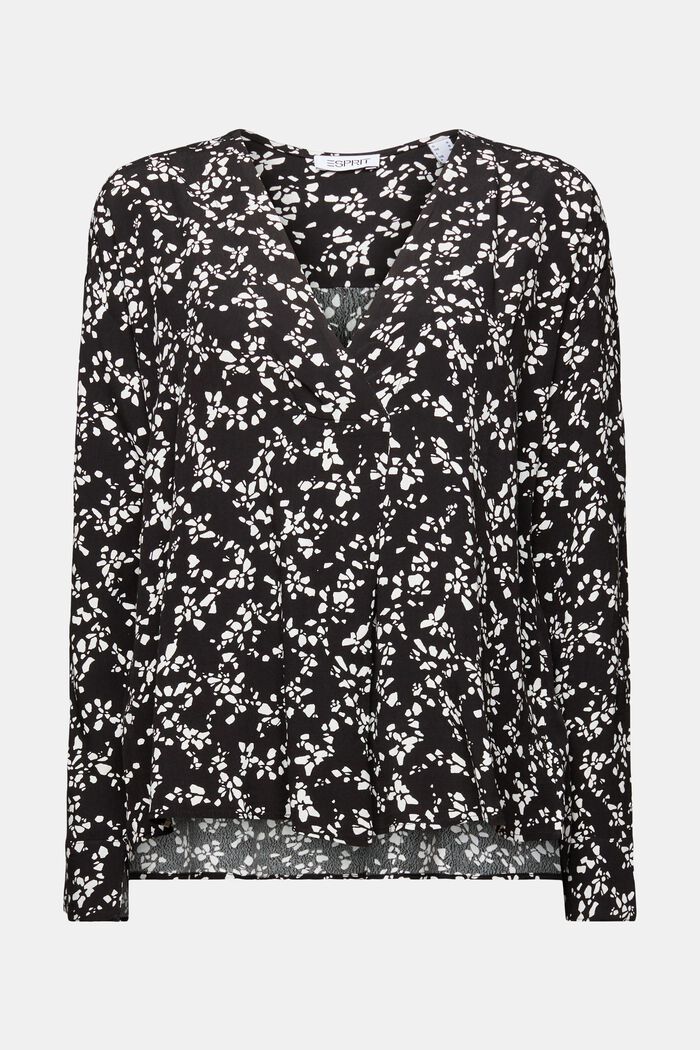 Bluzka z krepy z dekoltem w serek i nadrukiem, NEW BLACK, detail image number 6