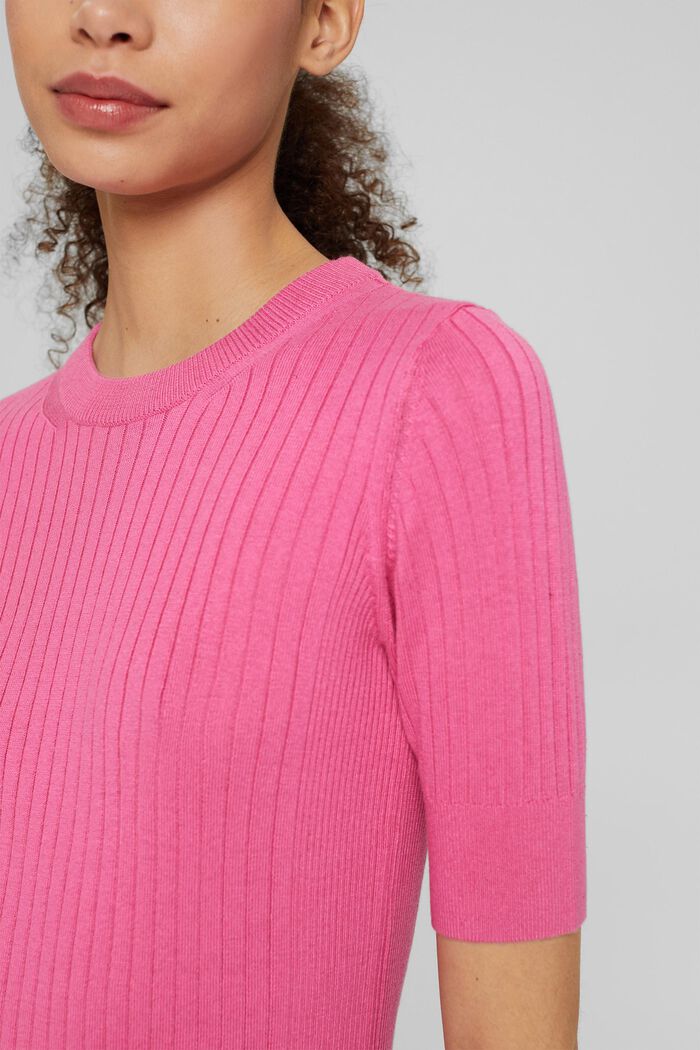 Prążkowany sweter z krótkim rękawem, bawełna organiczna, PINK, detail image number 2