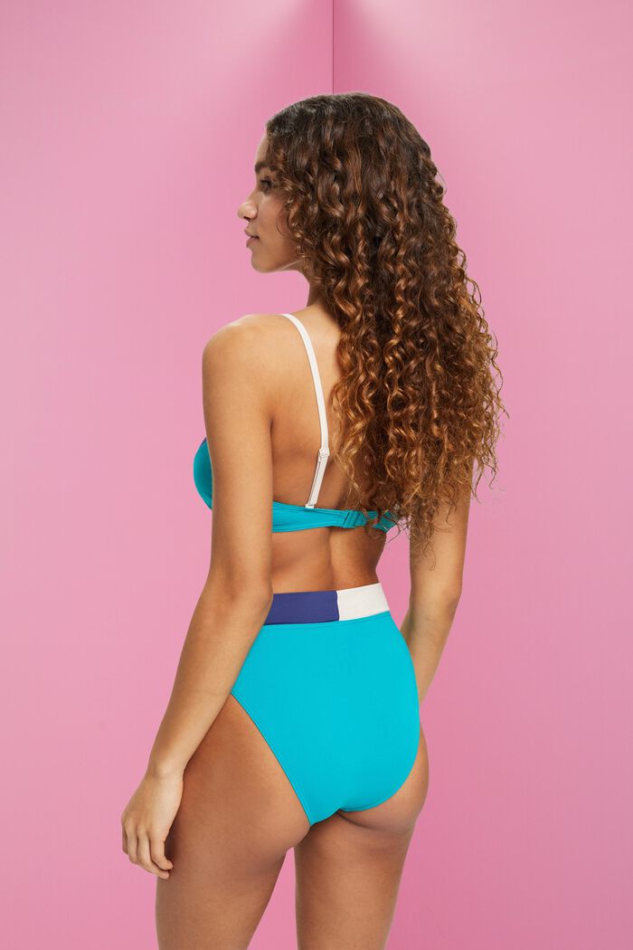 Dół od bikini ze średnim stanem, bloki kolorów, TEAL GREEN, detail image number 2