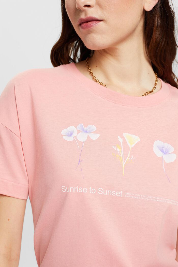 T-shirt z kwiatowym nadrukiem na piersi, PINK, detail image number 4