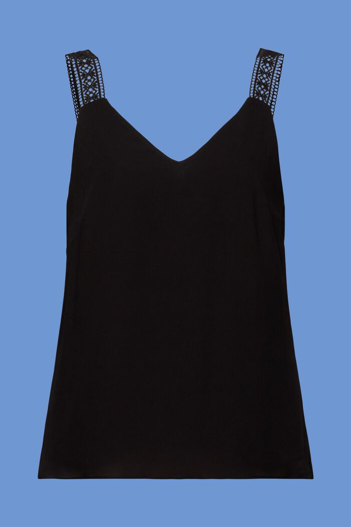 Koszulka z detalami z koronki, LENZING™ ECOVERO™, BLACK, detail image number 6