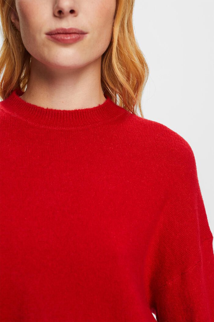 Dzianinowy sweter z szerokimi rękawami, DARK RED, detail image number 2