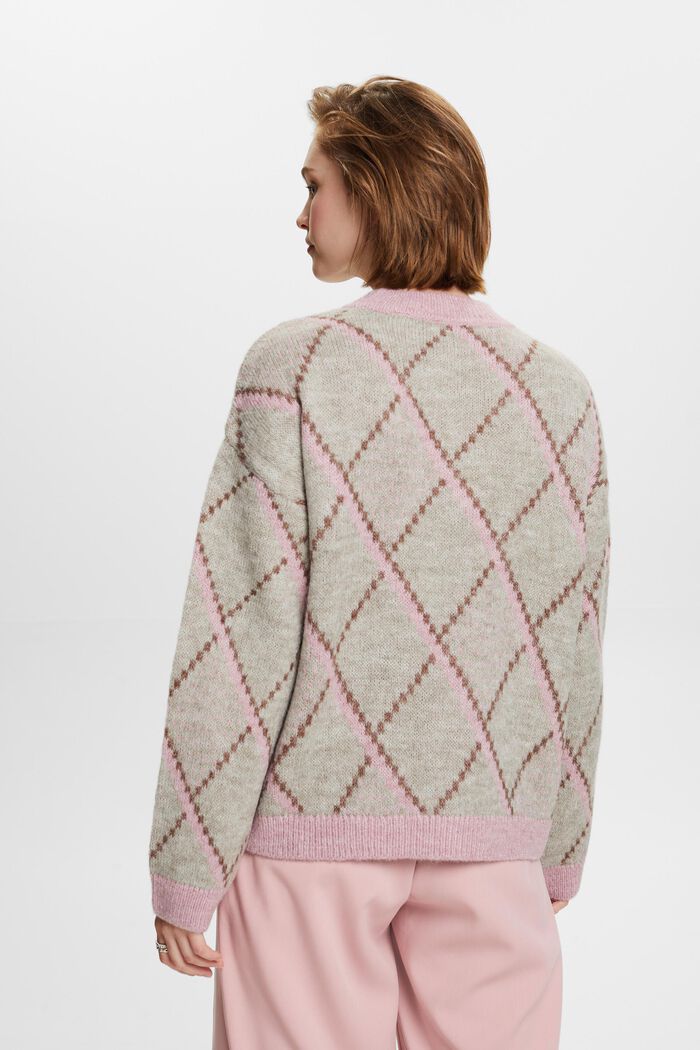 Sweter w kratkę z mieszanki wełnianej, LIGHT TAUPE, detail image number 3