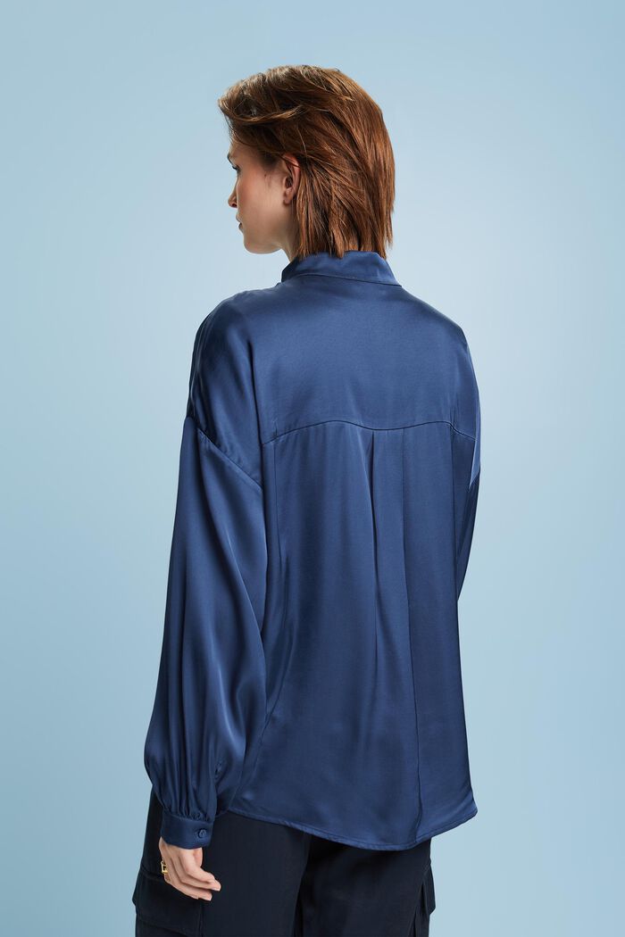 Bluzka zapinana na guziki z satynowym przodem, GREY BLUE, detail image number 4