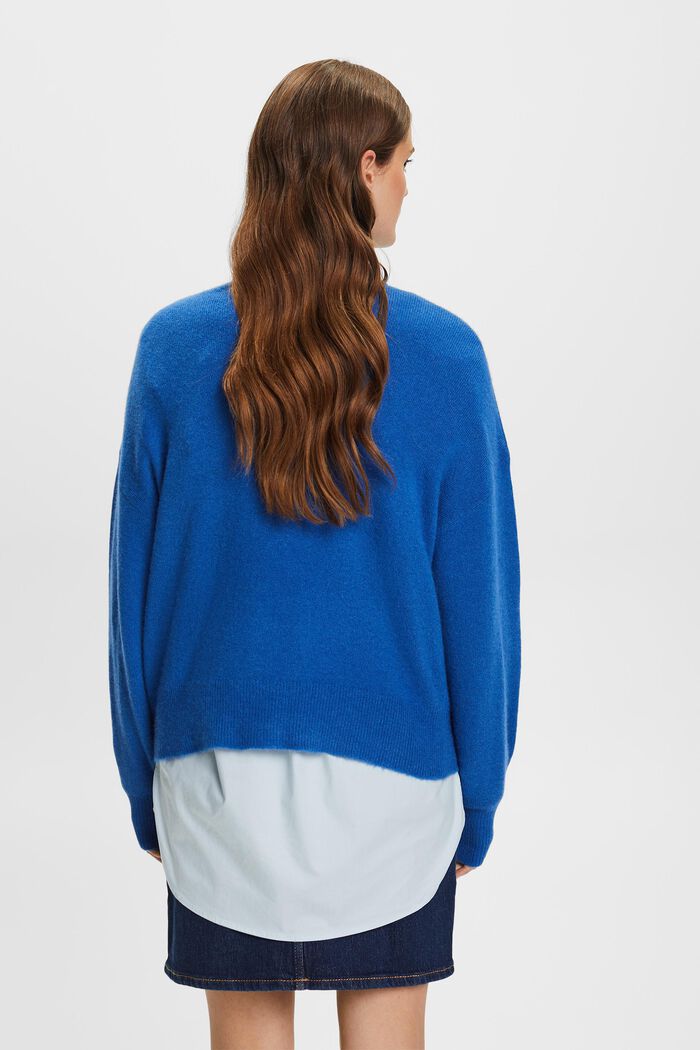 Sweter z okrągłym dekoltem z mieszanki wełnianej, BRIGHT BLUE, detail image number 3