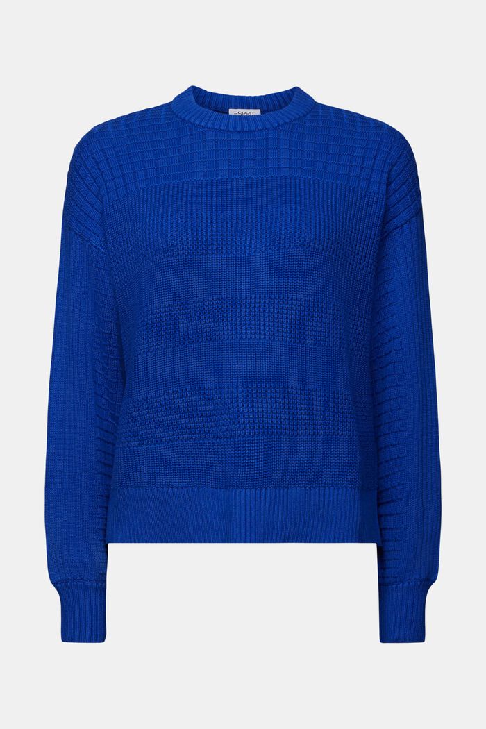 Fakturowany sweter z okrągłym dekoltem, BRIGHT BLUE, detail image number 6