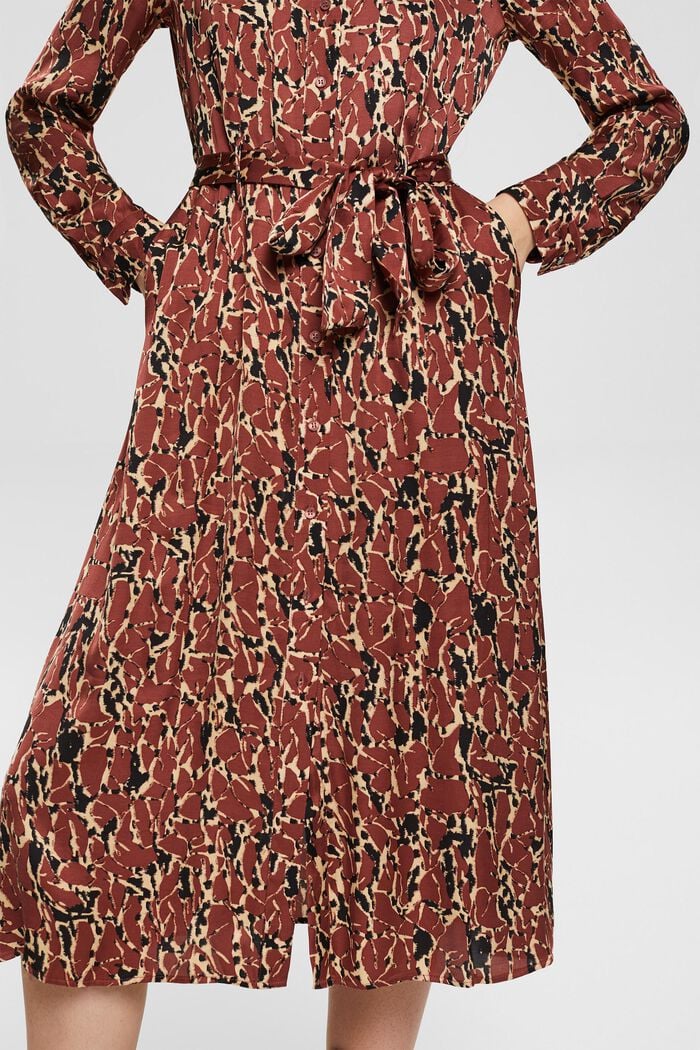 Wzorzysta sukienka o satynowym wyglądzie, RUST BROWN, detail image number 2