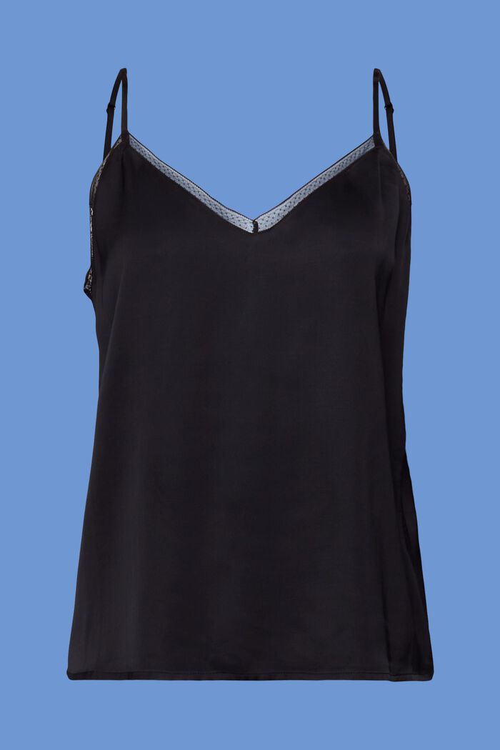 Satynowa koszulka z koronkową lamówką, LENZING™ ECOVERO™, BLACK, detail image number 5